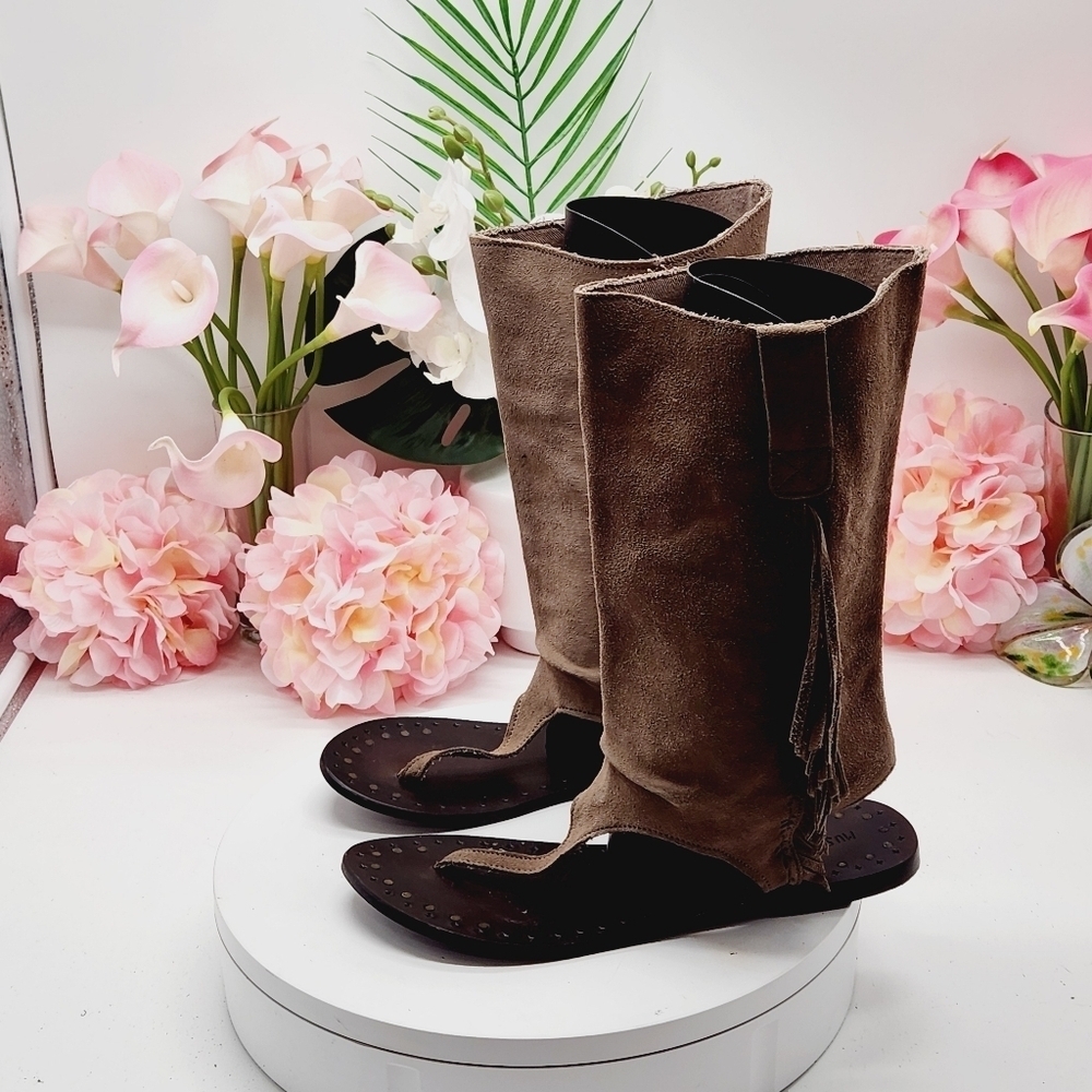 Musse And Cloud By Anthropologie Brown Suede Western Boot Sandal Sz 8 - Picture 6 of 16